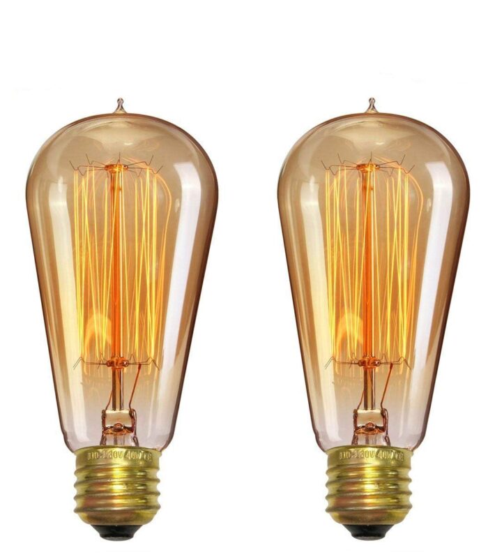 Desidiya ® Edison Tungsten Filament Antique Glass Light Bulbs Vintage Base E27 Bulb Yellow Light for Home Decoration, Living Room, Hall, Balcony, Restaurant Bar Lighting (Pack of 2).