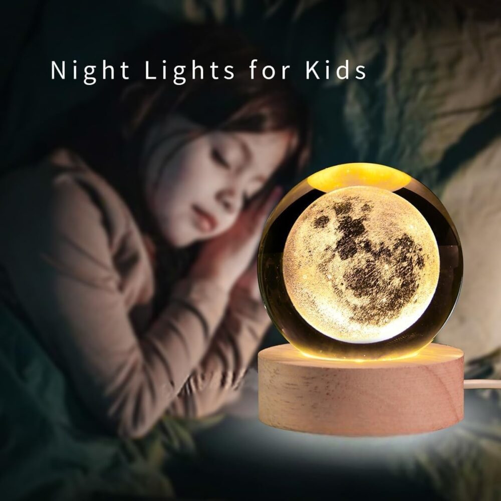 Desidiya Moon Crystal Ball Night Light,2.4 Inch Glass Ball Night LED Lamp with Woodern Base,Decorations Gifts for Men,Women,Kids,Boys,Girls | Gifts for Woman | Valentine Gifts - Image 9