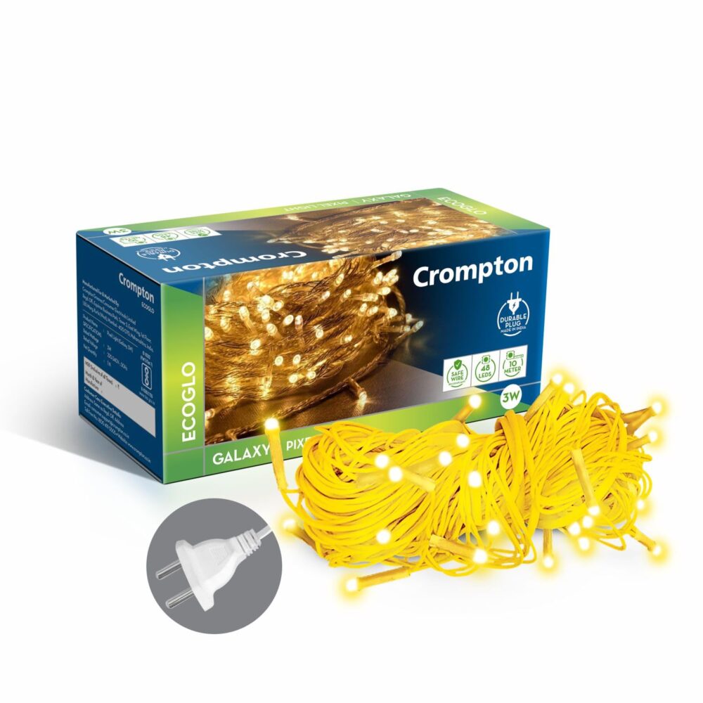 Crompton Galaxy Pixel Light | Festive Ladi Lights | 10 Meter | 48 LEDs | Warm White | Pack of 1 | Direct 2-pin Plug | BIS Safe Wire | for Home Decoration, Diwali, Festival, Birthday, Marriage