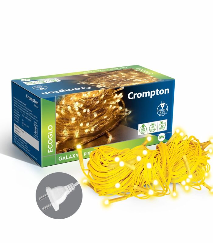 Crompton Galaxy Pixel Light | Festive Ladi Lights | 10 Meter | 48 LEDs | Warm White | Pack of 1 | Direct 2-pin Plug | BIS Safe Wire | for Home Decoration, Diwali, Festival, Birthday, Marriage
