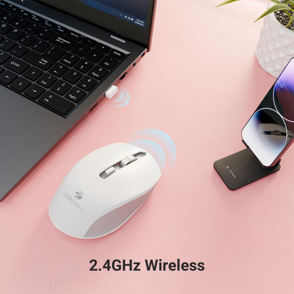 ZEBRONICS Zeb-Jaguar Wireless Mouse, 2.4GHz with USB Nano Receiver, High Precision Optical Tracking, 4 Buttons, Plug & Play, Ambidextrous, for PC/Mac/Laptop (White+Grey) - Image 7