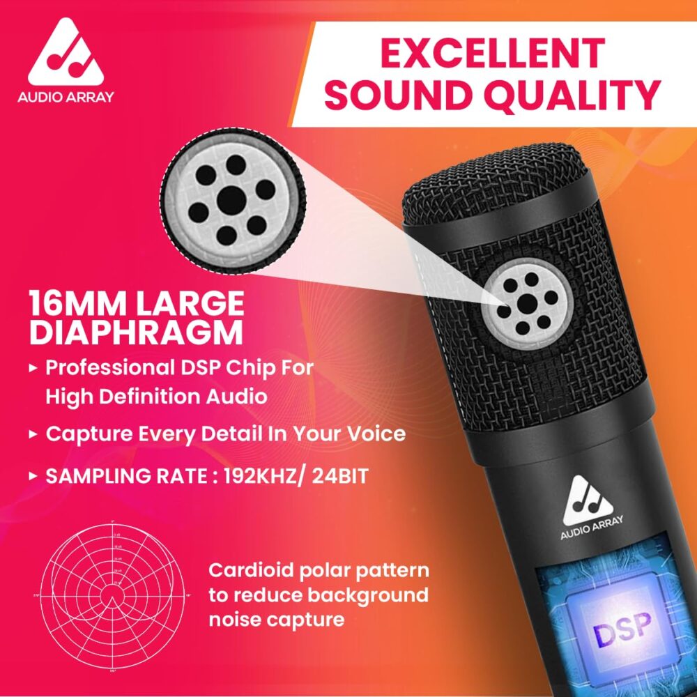 Audio Array AM-C1 USB Condenser Microphone Kit | 192kHz/24bit | BoomArm, Pop Filter, Mic Cover, Shock Mount, Tripod & 2.5M USB Cable | Podcasting, Gaming, Singing & Live Streaming - Image 6