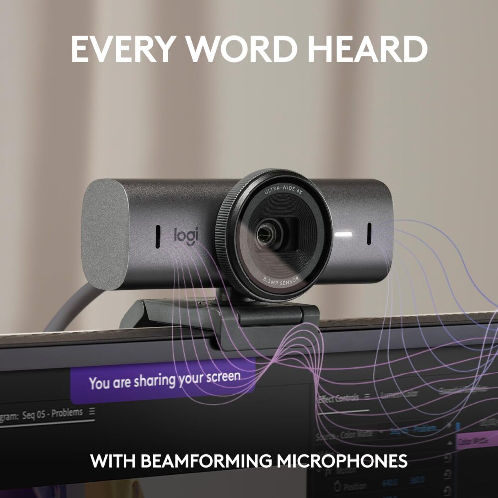 Logitech MX Brio Ultra HD 4K Streaming Webcam, 1080p at 60 FPS, USB-C, Webcam Cover, Works with Microsoft Teams, Zoom, Google Meet - Graphite - With Free Adobe Creative Cloud Subscription - Image 9