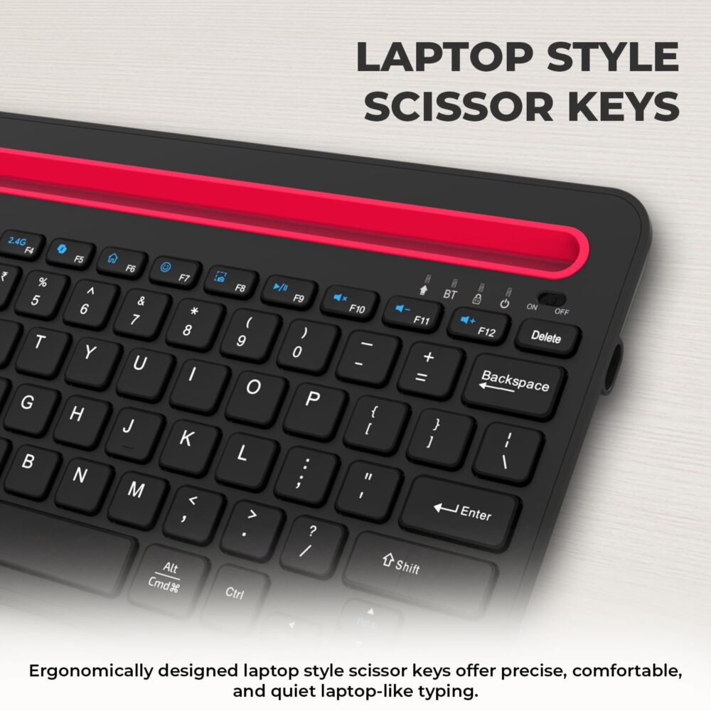 Amkette [New & Improved Optimus Pro Multi Device (4in1) Rechargeable Wireless Keyboard/Bluetooth Keyboard | One Click Device Switching & AI Access for MacOS & Windows | Tablet & Phone Holder (Black) - Image 8
