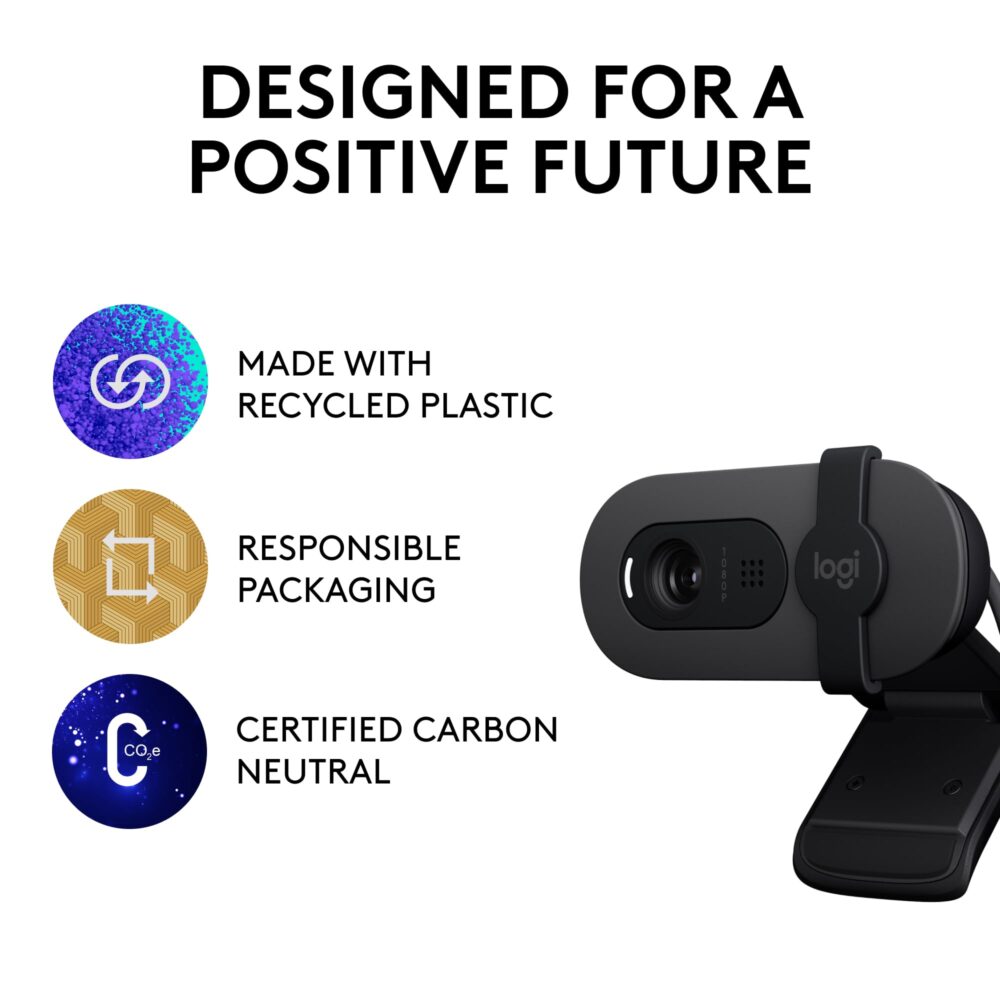Logitech Brio 100 Full HD Webcam for Meetings and Streaming, Auto-Light Balance, Built-in Mic, Privacy Shutter, USB-A, for Microsoft Teams, Google Meet, Zoom and More- Graphite - Image 2
