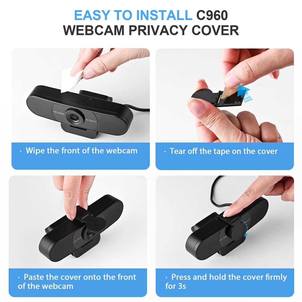 1080P Webcam with Microphone, eMeet C960 Web Camera, 2 Mics Streaming Webcam with Privacy Cover, 90°View Computer Camera, Plug&Play USB Webcam for Calls/Conference, Zoom/Skype/YouTube, Laptop/Desktop - Image 3