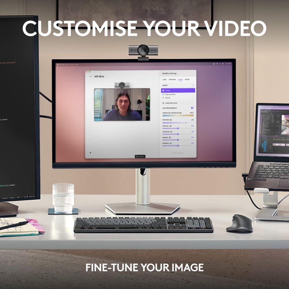 Logitech MX Brio Ultra HD 4K Collaboration and Streaming Webcam with Free Adobe Subscription, 1080p at 60 FPS, Dual Noise Reducing Mics, Show Mode, USB-C, Webcam Cover - Image 8