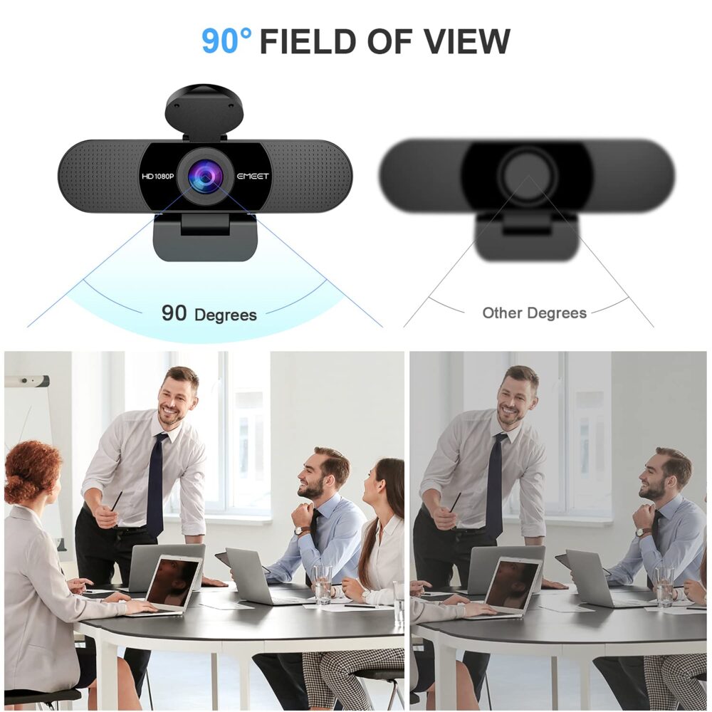 1080P Webcam with Microphone, eMeet C960 Web Camera, 2 Mics Streaming Webcam with Privacy Cover, 90°View Computer Camera, Plug&Play USB Webcam for Calls/Conference, Zoom/Skype/YouTube, Laptop/Desktop - Image 7