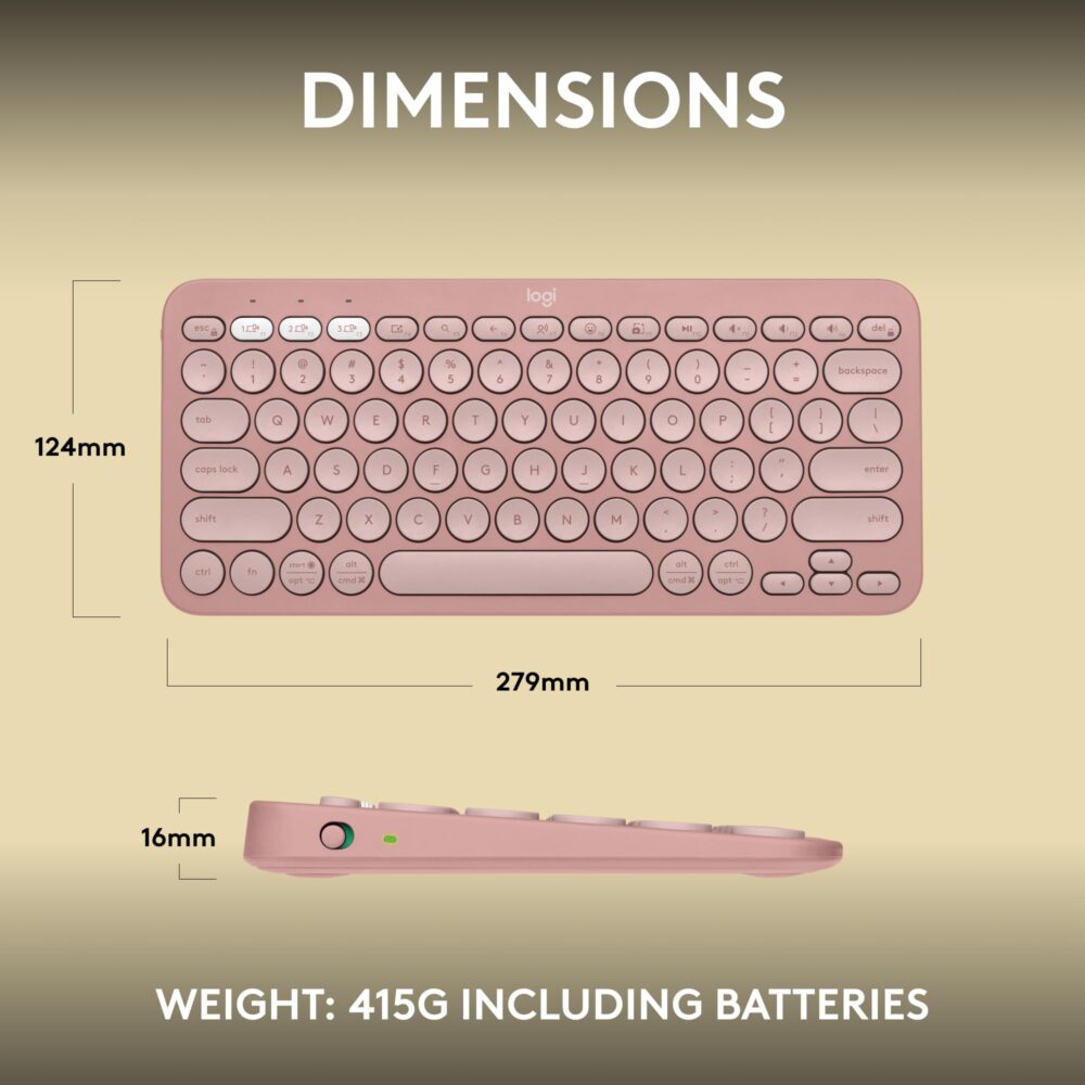 Logitech Pebble Keys 2 K380s, Multi-Device Bluetooth Wireless Keyboard with Customisable Shortcuts, Slim and Portable, Easy-Switch for Windows, macOS, iPadOS, Android, Chrome OS - Tonal Rose - Image 4