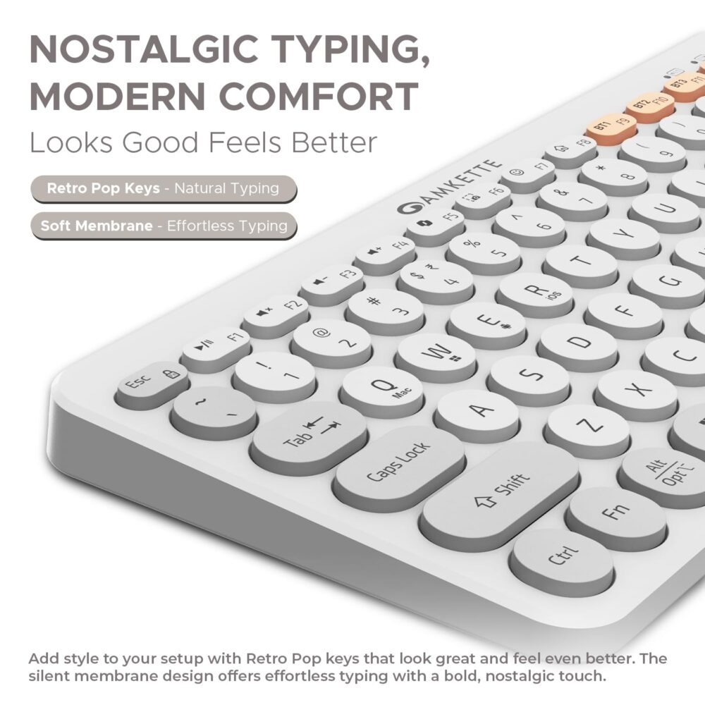 Amkette New and Improved Optimus BT 4 in 1 Multi Device Wireless Keyboard/Bluetooth Keyboard | One Click Device Switching and AI Access for Windows, MacOs, Android and iOS, Dual OS Layout (White) - Image 5
