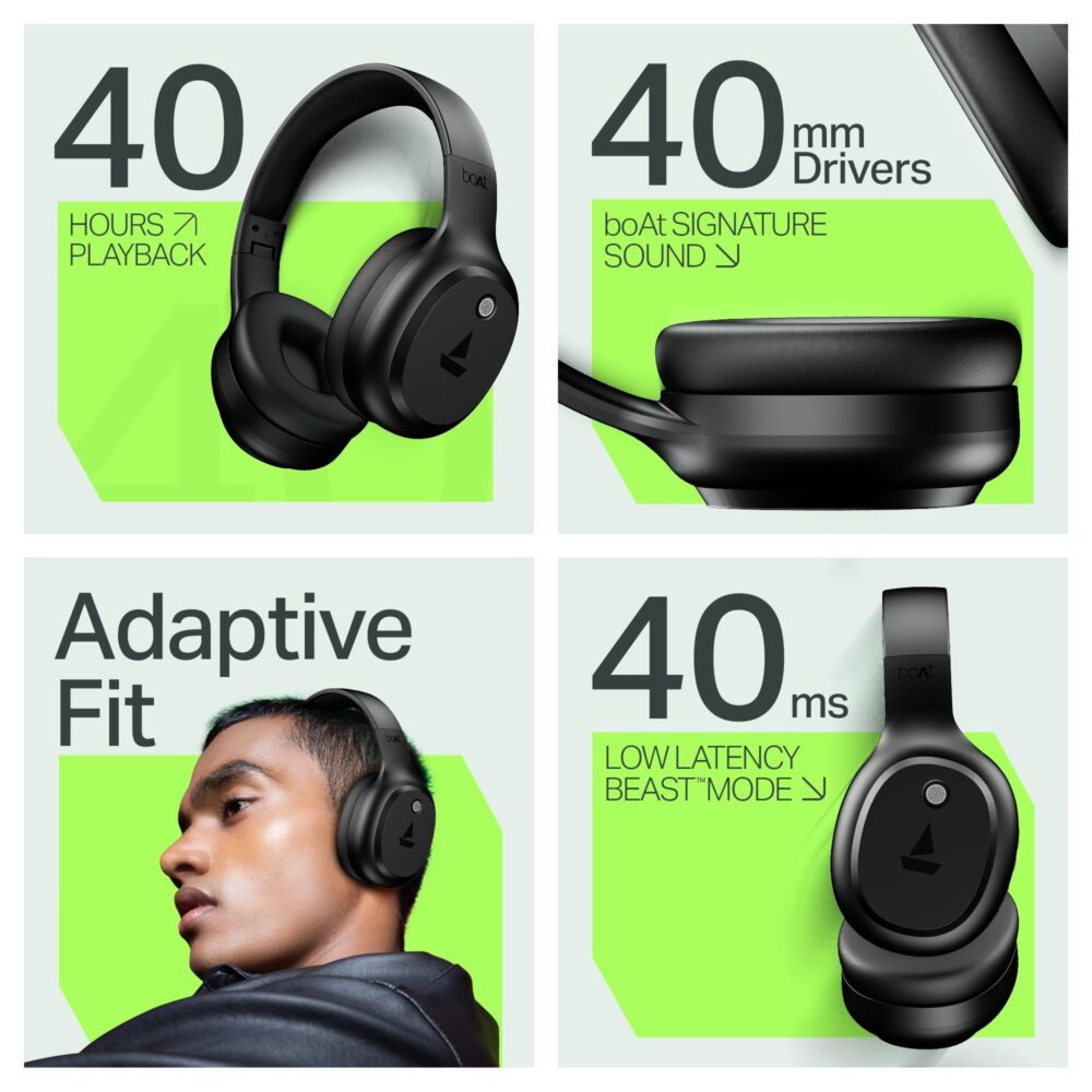 boAt Rockerz 421 (2025 Launch), 40Hrs Battery, Low Latency(40ms), 40mm Drivers, ENx Technology, Integrated Controls, v5.4 Bluetooth Headphones, Wireless Headphone with Mic (Black Sabre) - Image 7
