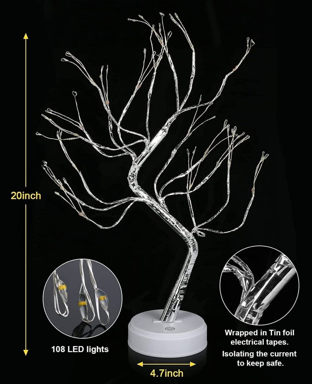 REFULGIX LED Bonsai Tree Light with 36 LEDs | Touch Sensor Table Lamp | USB & Battery Operated Fairy Light Tree for Home, Bedroom, Festive, Diwali, Christmas Decoration (Pack of 1) - Image 4