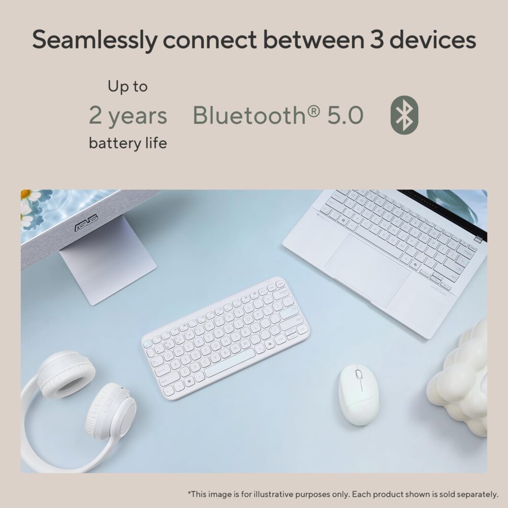 ASUS Marshmallow KW100 Wireless Keyboard – Iridescent White | Silent Scissor Keys, Compact Design, 2-Year Battery Life, Compatible with Windows/Mac/Chrome/iOS/with Dedicated Copilot Key - Image 11