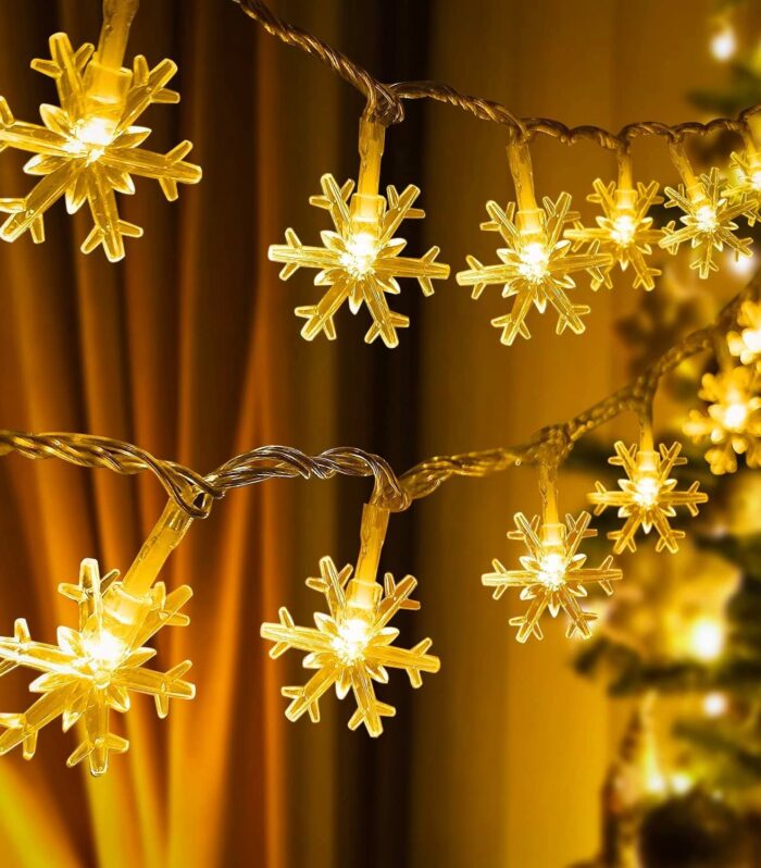 Desidiya® Christmas Decoration Lights, Snowflake String Lights Battery Operated Indoor Christmas Decorations, Waterproof Outdoor Light for Xmas Garden Patio Bedroom Party Decor - Warm White