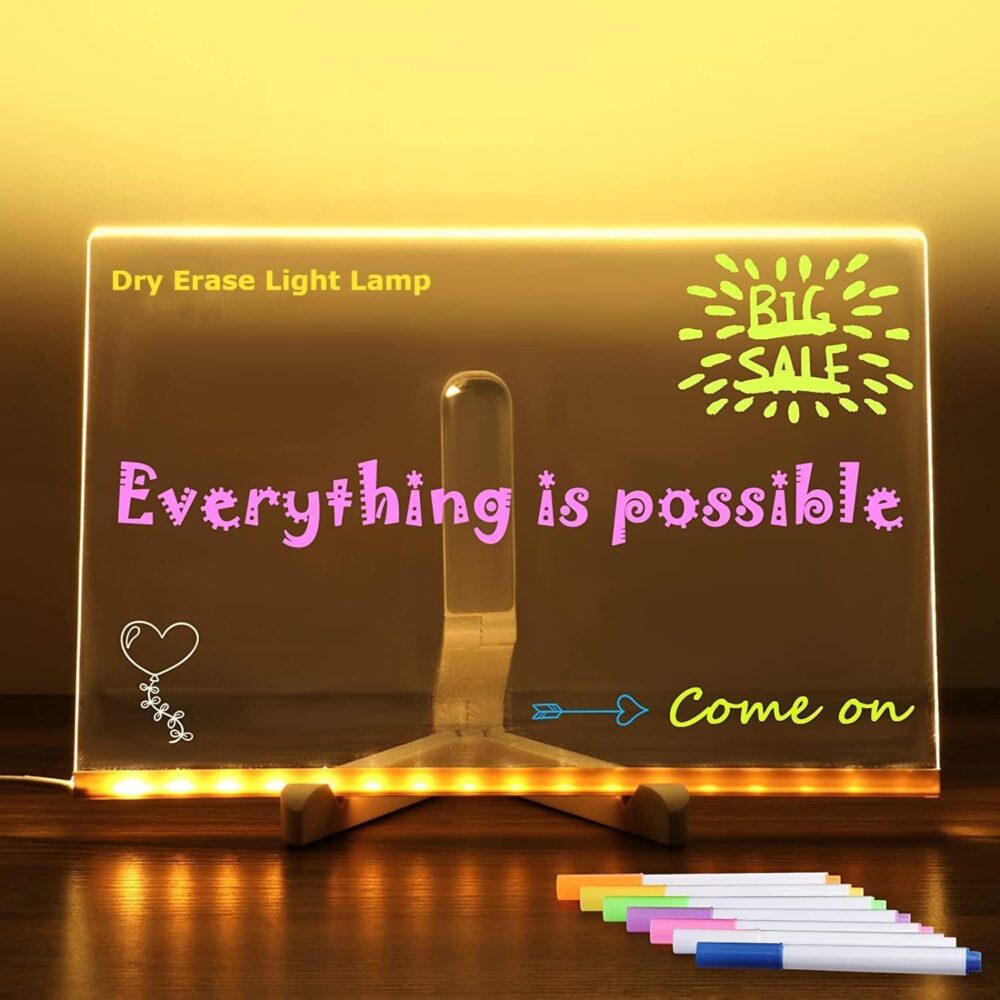 NYRWANA DIY 3D Acrylic Writing Board with Pen & Light | 30x20 cm | Led Writing Pad, Writing Pad with Light, Acrylic Board, Table Lamp, Home & Office Decor Items, Gift, Personalized Led Board
