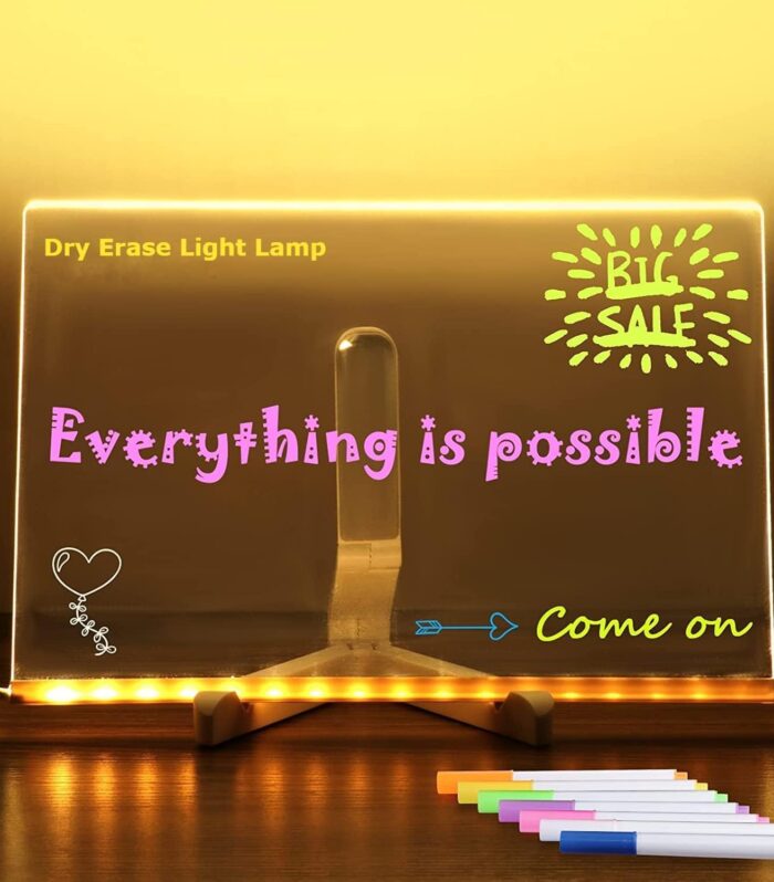 NYRWANA DIY 3D Acrylic Writing Board with Pen & Light | 30x20 cm | Led Writing Pad, Writing Pad with Light, Acrylic Board, Table Lamp, Home & Office Decor Items, Gift, Personalized Led Board