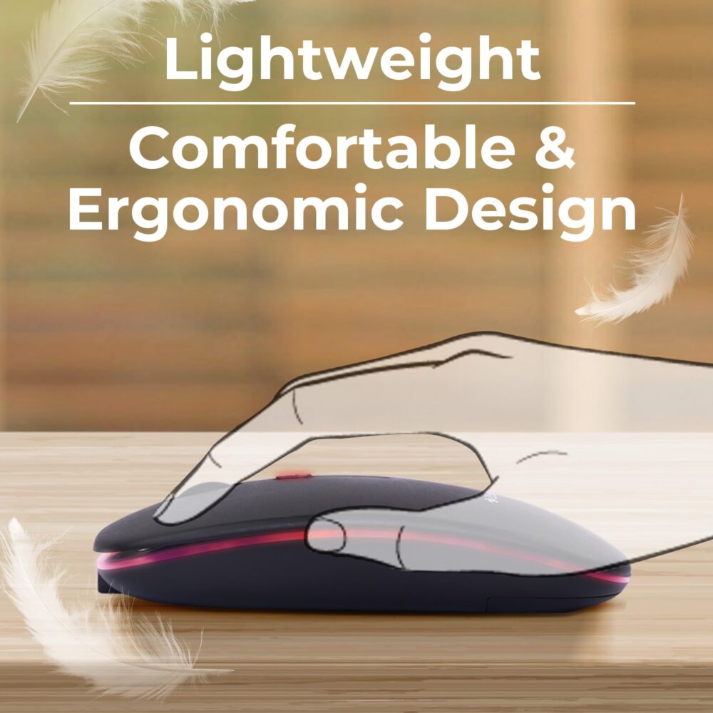 ZEBRONICS Blanc Slim Wireless Mouse with Rechargeable Battery, BT + 2.4GHz, 4 Buttons, 800/1200/1600 DPI, Silent Operation, Multicolor LED Lights - Image 3
