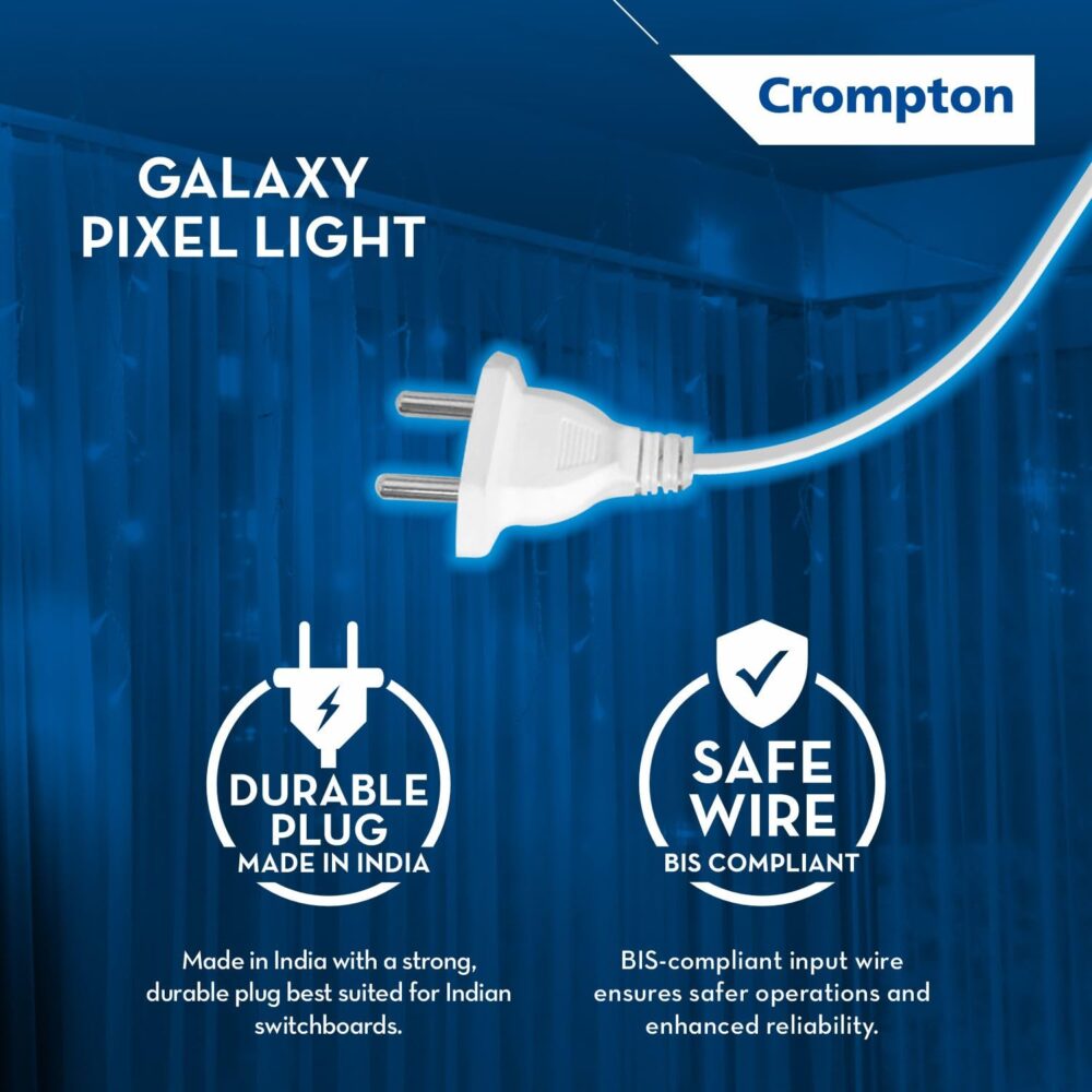 Crompton Galaxy Pixel Light | Festive Ladi Lights | 10 Meter | 48 LEDs | Warm White | Pack of 1 | Direct 2-pin Plug | BIS Safe Wire | for Home Decoration, Diwali, Festival, Birthday, Marriage - Image 3