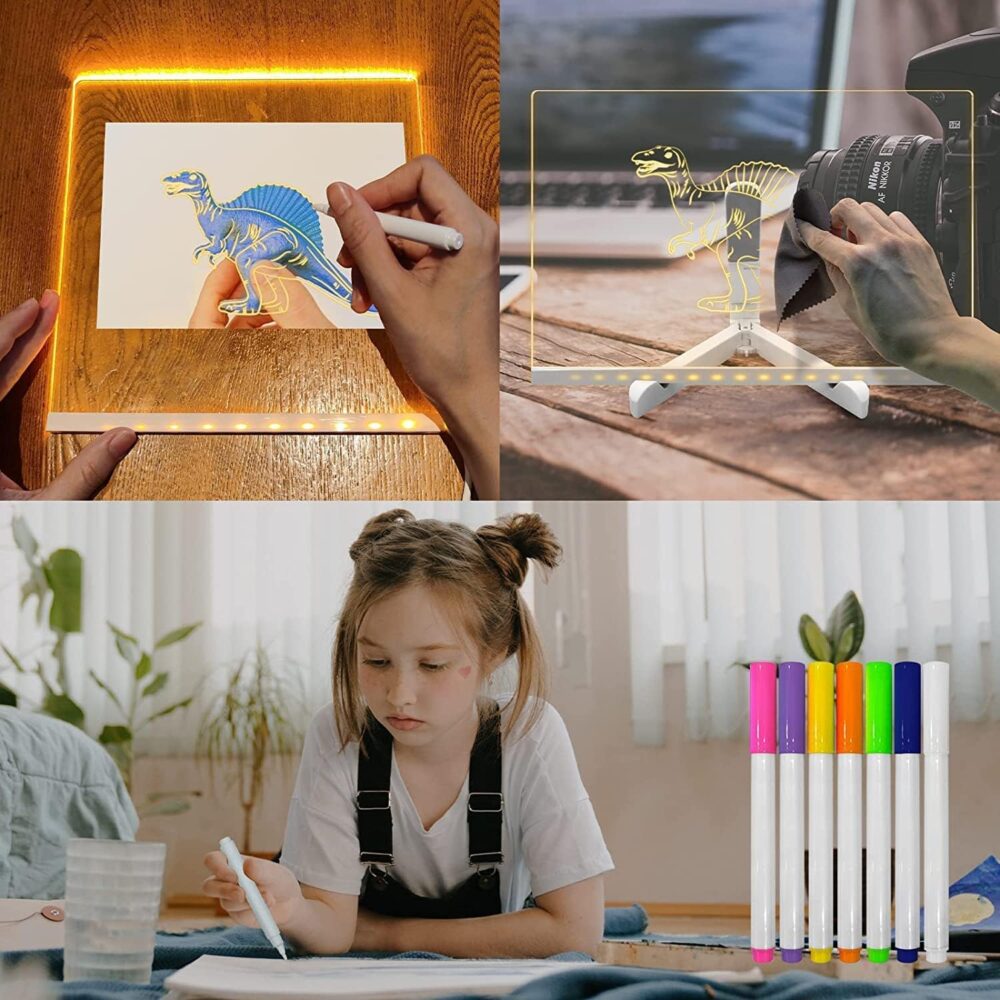 NYRWANA DIY 3D Acrylic Writing Board with Pen & Light | 30x20 cm | Led Writing Pad, Writing Pad with Light, Acrylic Board, Table Lamp, Home & Office Decor Items, Gift, Personalized Led Board - Image 7