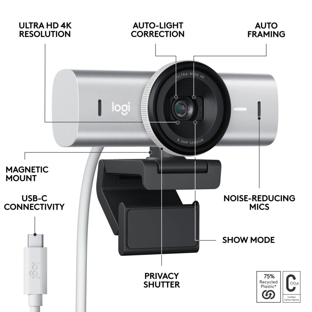 Logitech MX Brio Ultra HD 4K Collaboration and Streaming Webcam with Free Adobe Subscription, 1080p at 60 FPS, Dual Noise Reducing Mics, Show Mode, USB-C, Webcam Cover - Image 7