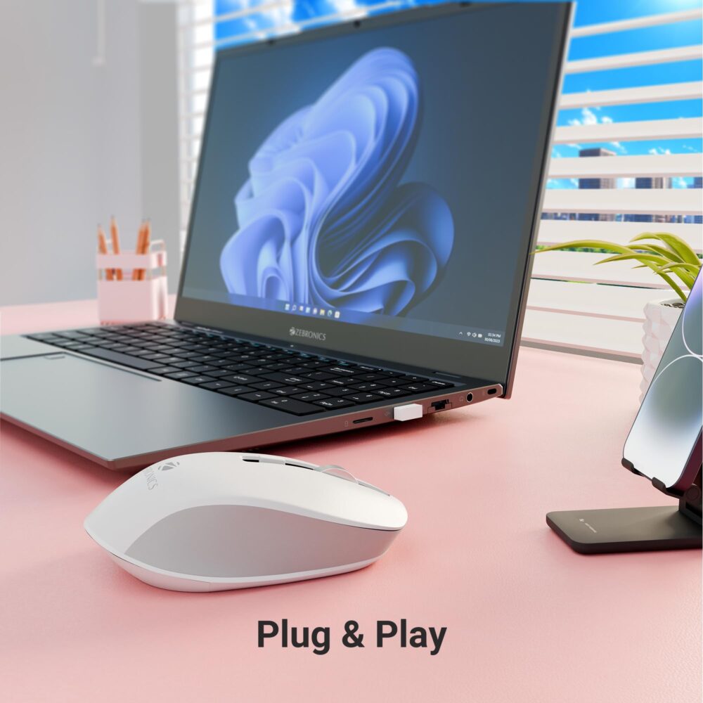 ZEBRONICS Zeb-Jaguar Wireless Mouse, 2.4GHz with USB Nano Receiver, High Precision Optical Tracking, 4 Buttons, Plug & Play, Ambidextrous, for PC/Mac/Laptop (White+Grey) - Image 6