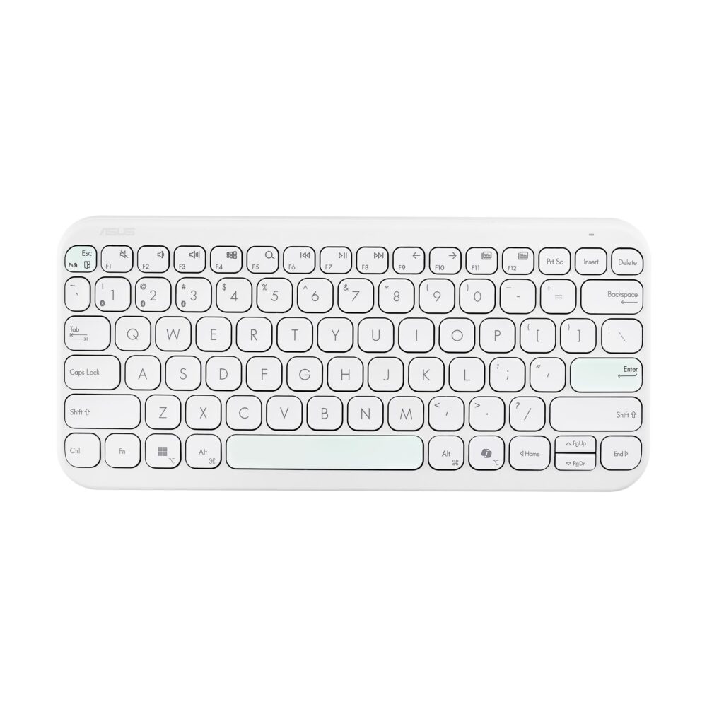 ASUS Marshmallow KW100 Wireless Keyboard – Iridescent White | Silent Scissor Keys, Compact Design, 2-Year Battery Life, Compatible with Windows/Mac/Chrome/iOS/with Dedicated Copilot Key