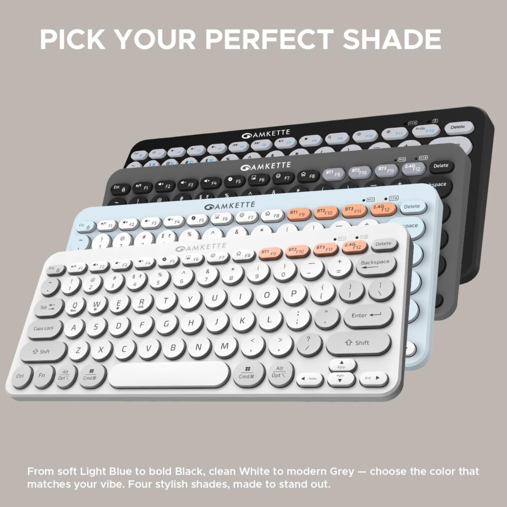 Amkette New and Improved Optimus BT 4 in 1 Multi Device Wireless Keyboard/Bluetooth Keyboard | One Click Device Switching and AI Access for Windows, MacOs, Android and iOS, Dual OS Layout (White) - Image 2