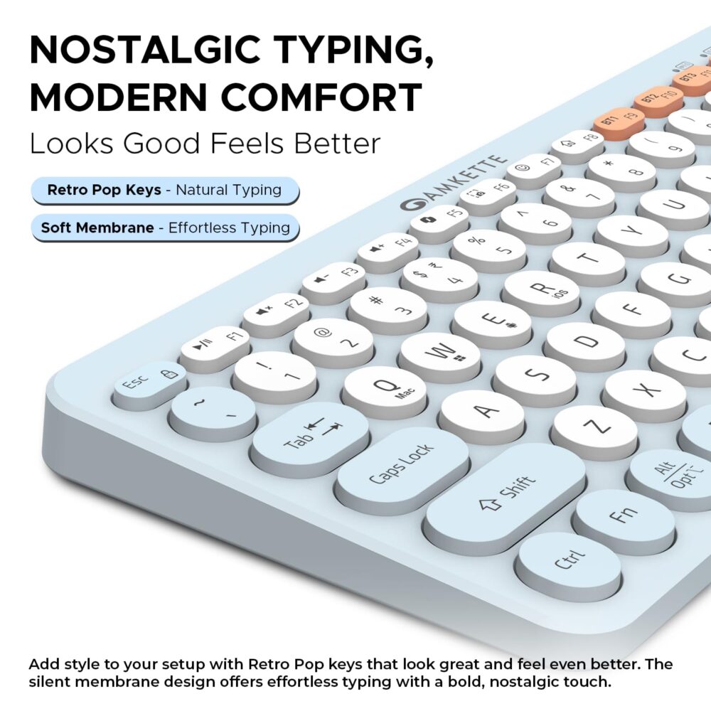 Amkette New and Improved Optimus BT 4 in 1 Multi Device Wireless Keyboard/Bluetooth Keyboard | One Click Device Switching and AI Access for Windows, MacOs, Android and iOS, Dual OS Layout (Blue) - Image 5