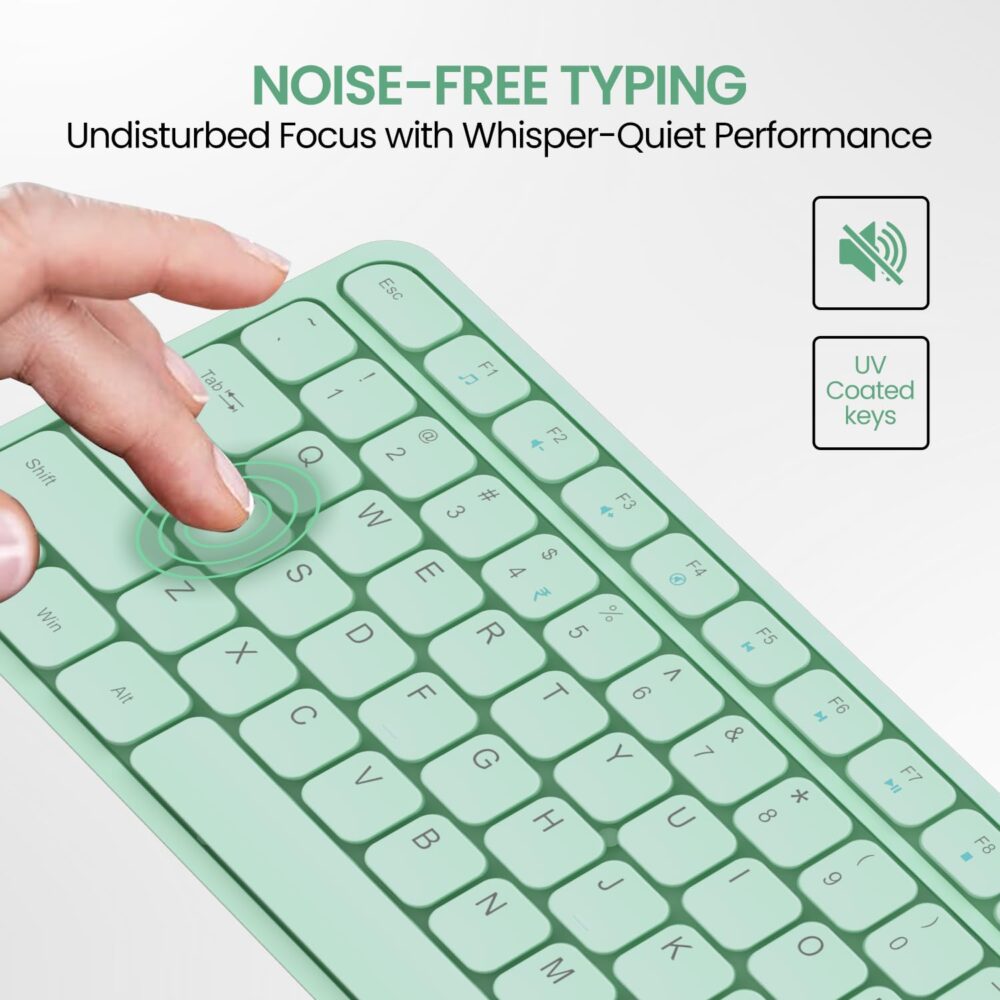 Portronics Ki-Pad 3 USB Wired Keyboard with Large Keycaps, Noise-Free Typing, Fn Multimedia Hotkeys, Full-Size Layout with Num Pad, Ergonomic Design, 1.5m USB Cable, for Laptop, PC, Mac (Green) - Image 7