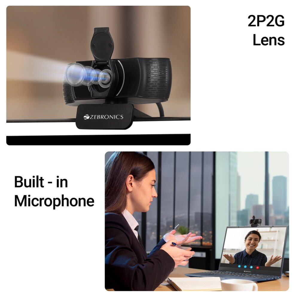 ZEBRONICS Pure Plus 4K Webcam, 3840 x 2160 (4K UHD), 30 FPS, Auto (Focus + White Balance + Brightness Correction), Built-in Microphone, Privacy Shutter, for Skype | Zoom | Meet | Teams - Image 3