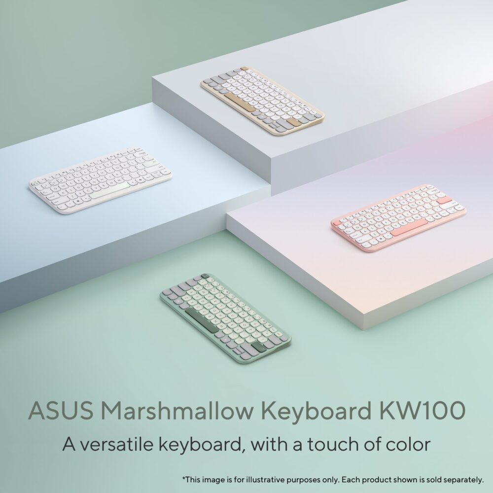ASUS Marshmallow KW100 Wireless Keyboard – Iridescent White | Silent Scissor Keys, Compact Design, 2-Year Battery Life, Compatible with Windows/Mac/Chrome/iOS/with Dedicated Copilot Key - Image 6