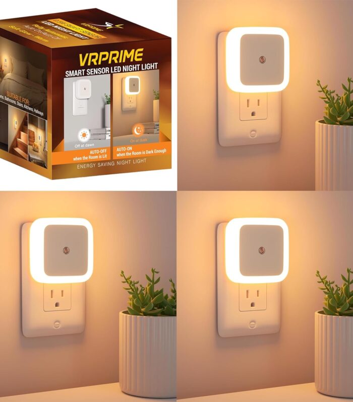 VR PRIME 3pc Night Lamp Sensor Light for Bedroom Bed Side Home | Smart Automatic ON/Off Dim LED Lights | Energy Saving 0.5W Lamp | Long Life for Hallway, Stairs, Kitchen, Bathroom (Warm) (Pack of 3)