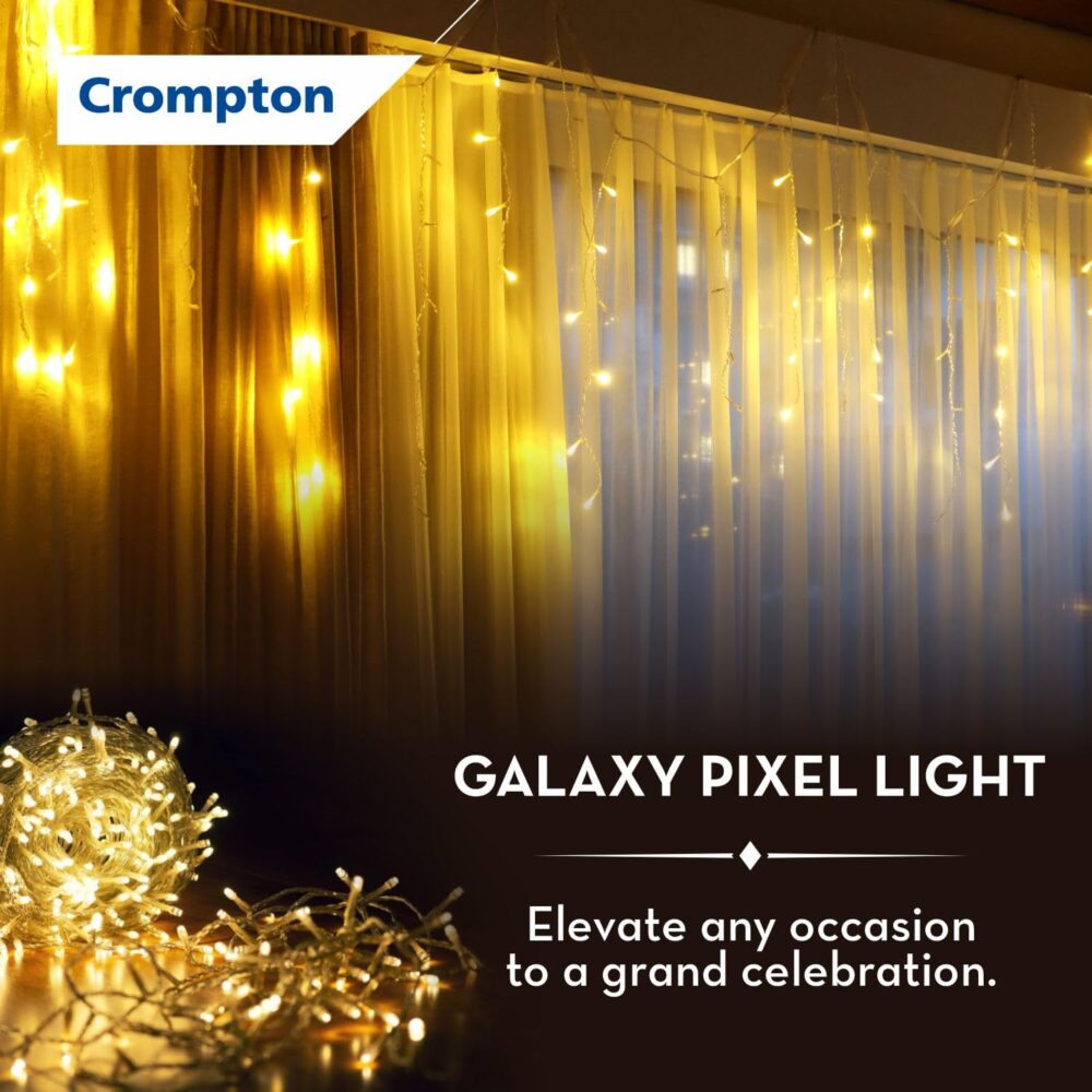 Crompton Galaxy Pixel Light | Festive Ladi Lights | 10 Meter | 48 LEDs | Warm White | Pack of 1 | Direct 2-pin Plug | BIS Safe Wire | for Home Decoration, Diwali, Festival, Birthday, Marriage - Image 5