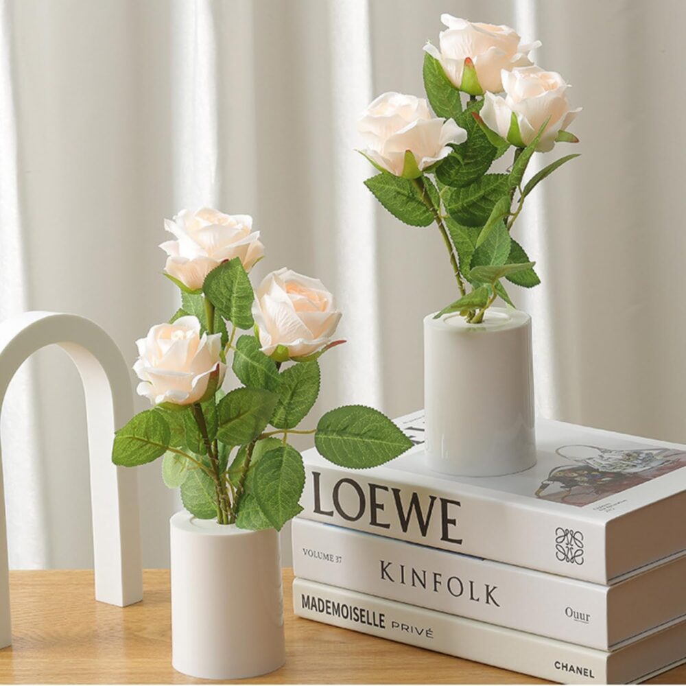 One94Store LED Rose Lamp – Romantic Bedside Night Light, Simulation Bouquet for Home, Bedroom, Wedding & Decorative Display Warm White (White Rose) - Image 3