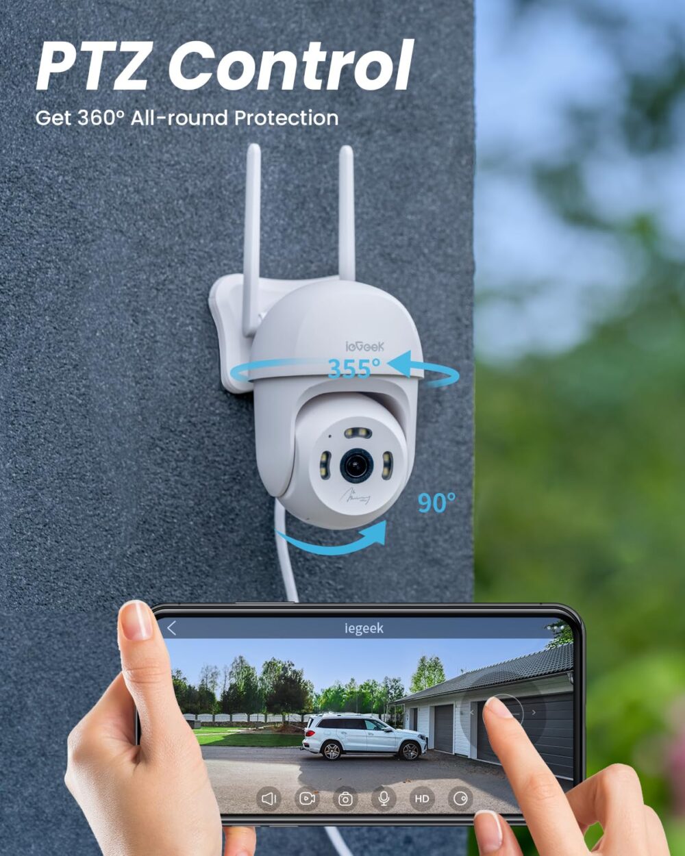 ieGeek 4MP CCTV Camera for Home Outdoor, WiFi Security Camera, 360°Pan/Tilt, Colour Night Vision, Motion Tracking, Human Detection, Two-Way Audio, Siren, Alexa, IP65… - Image 6