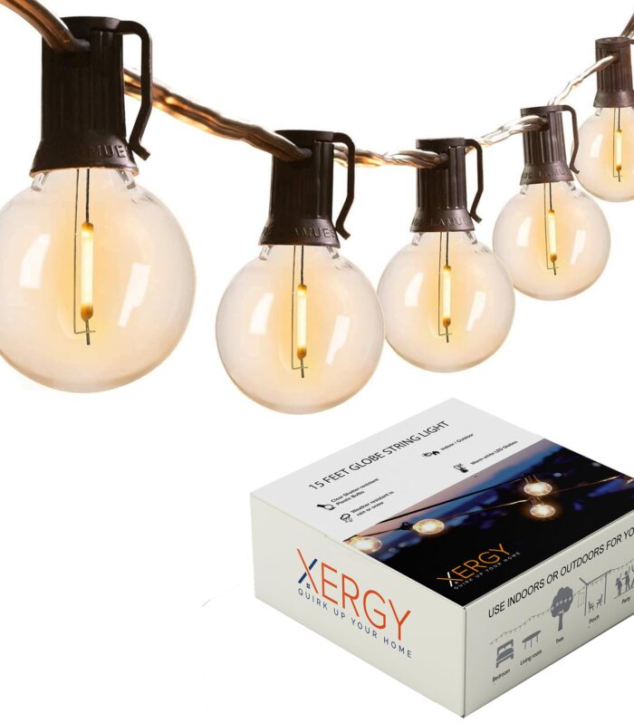 XERGY Acrylic Outdoor String Lights Led 15 Feet G40 Globe Lights With 15 Edison Break Proof Bulbs(1 Spare),Light For Backyard Terrace Garden Balcony Party Decor For Home Decoration,Warm White