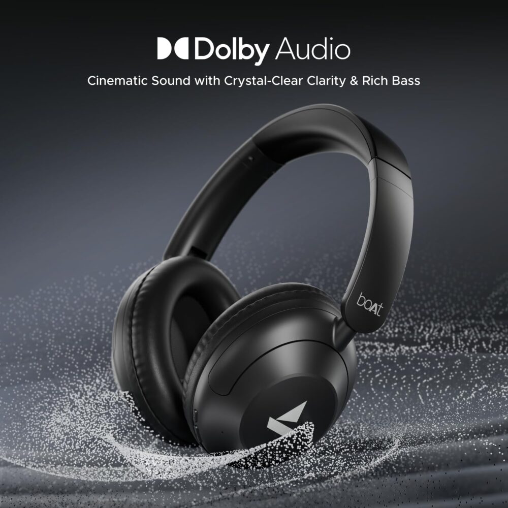 boAt New Launch Rockerz 650 Pro, Touch/Swipe Controls, Dolby Audio, 80Hrs Battery, 2Mics ENx, Fast Charge, App Support, Dual Pair, Bluetooth Over Ear Headphones with Mic (Iris Black) - Image 11