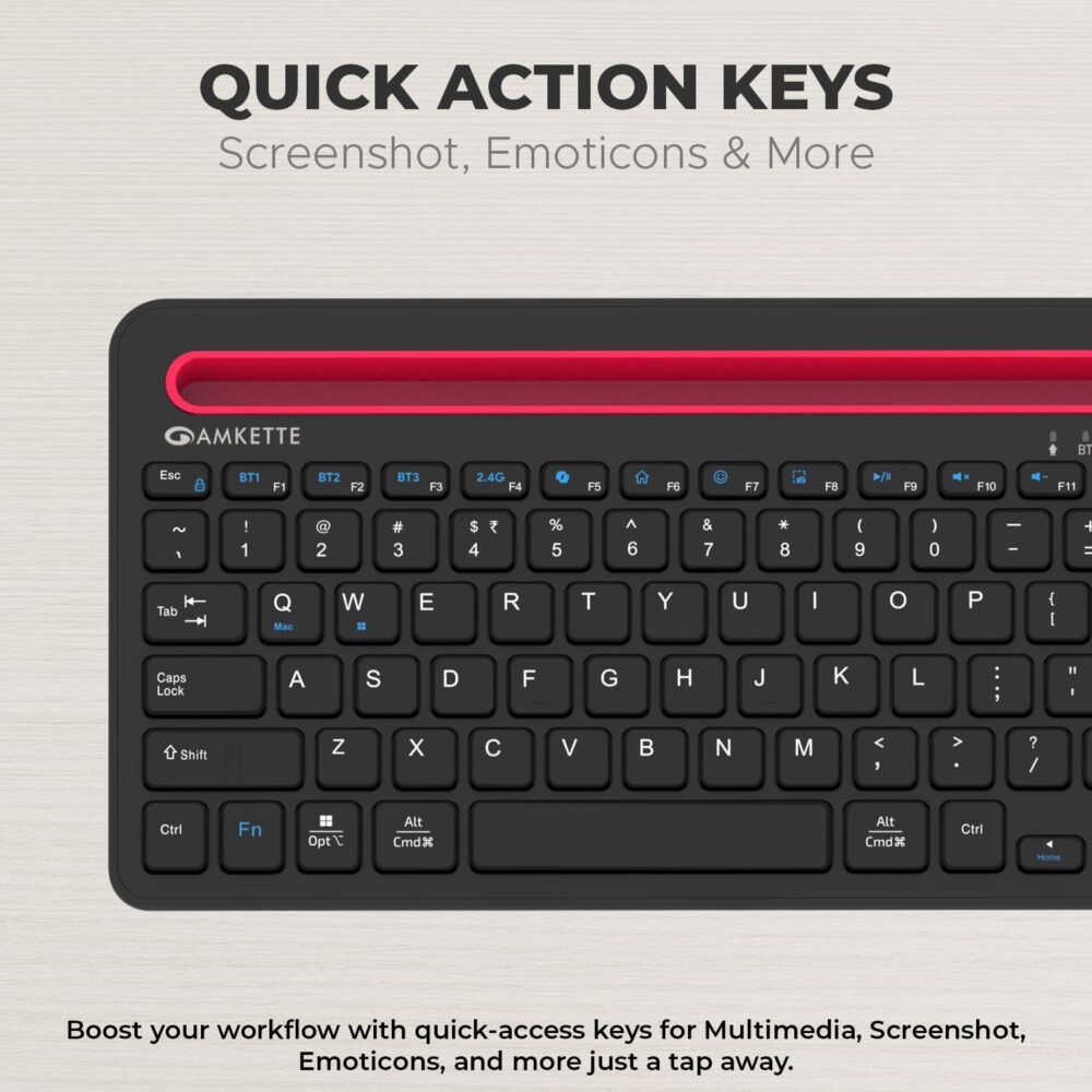 Amkette [New & Improved Optimus Pro Multi Device (4in1) Rechargeable Wireless Keyboard/Bluetooth Keyboard | One Click Device Switching & AI Access for MacOS & Windows | Tablet & Phone Holder (Black) - Image 6