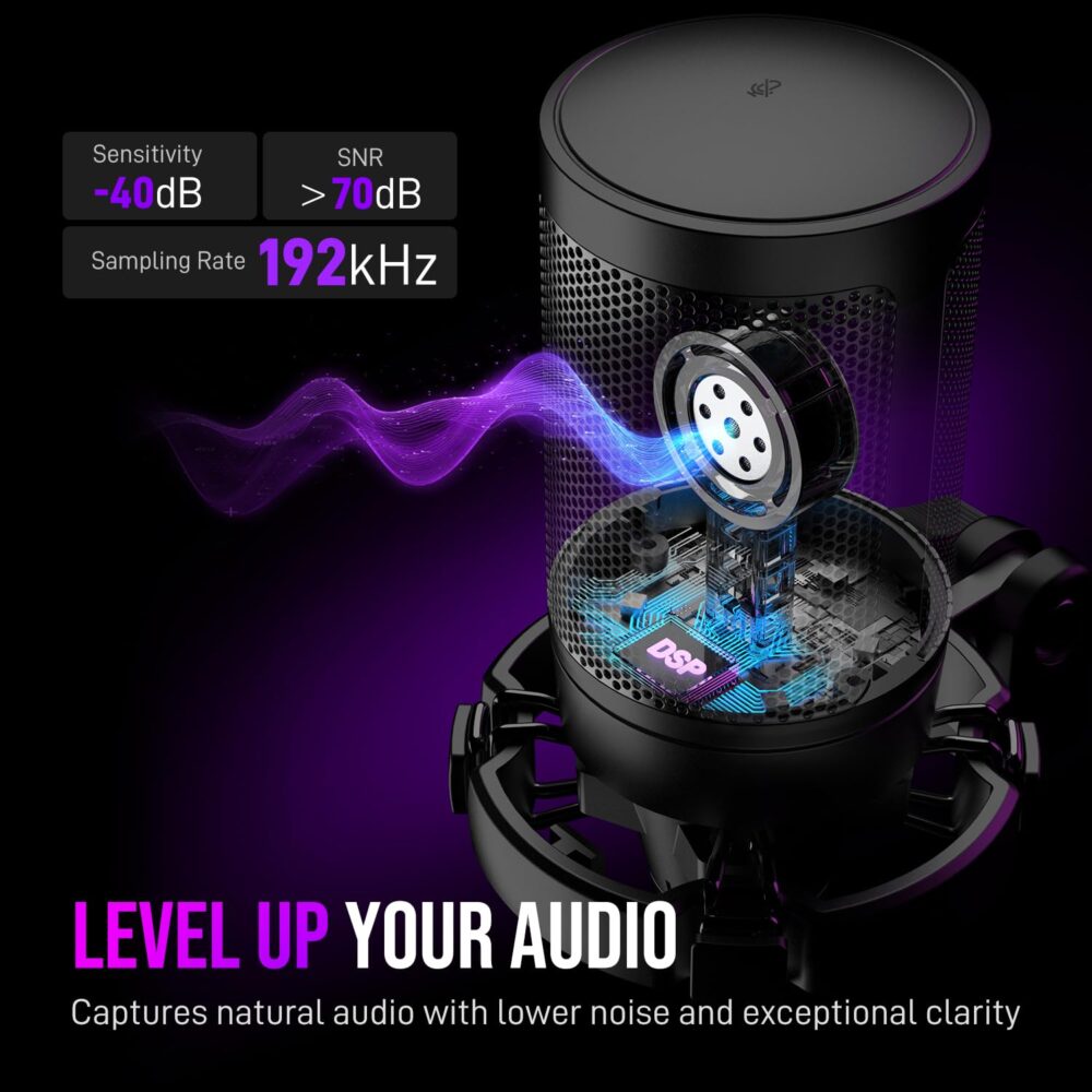 FIFINE USB Gaming Microphone Kit, Plug & Play for PC, PS4/5, 192 kHZ Condenser Cardioid Microphone Set with Mute Button, Volume Gain, RGB, Arm Stand, for Streaming, Discord, Twitch, Video, Youtube-A6T - Image 8