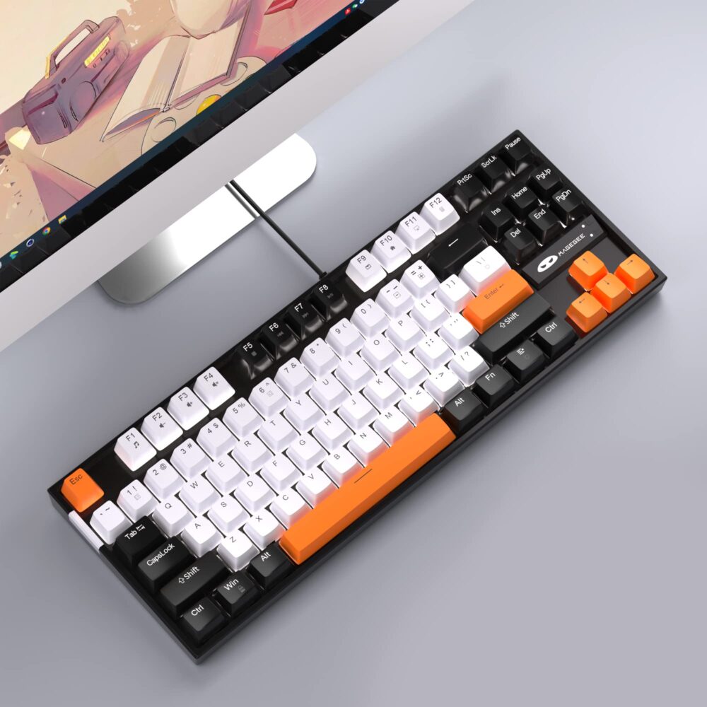 MageGee 75% Mechanical Gaming Keyboard with Yellow Switch, LED White Backlit Keyboard, 87 Keys Compact TKL Wired Computer Keyboard for Windows Laptop PC Gamer - White/Black - Image 3