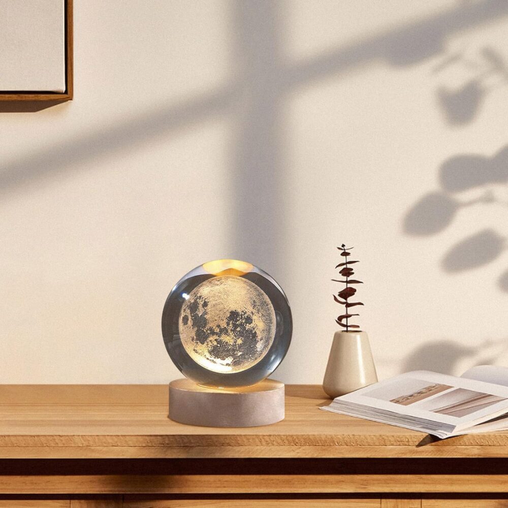Desidiya Moon Crystal Ball Night Light,2.4 Inch Glass Ball Night LED Lamp with Woodern Base,Decorations Gifts for Men,Women,Kids,Boys,Girls | Gifts for Woman | Valentine Gifts - Image 7
