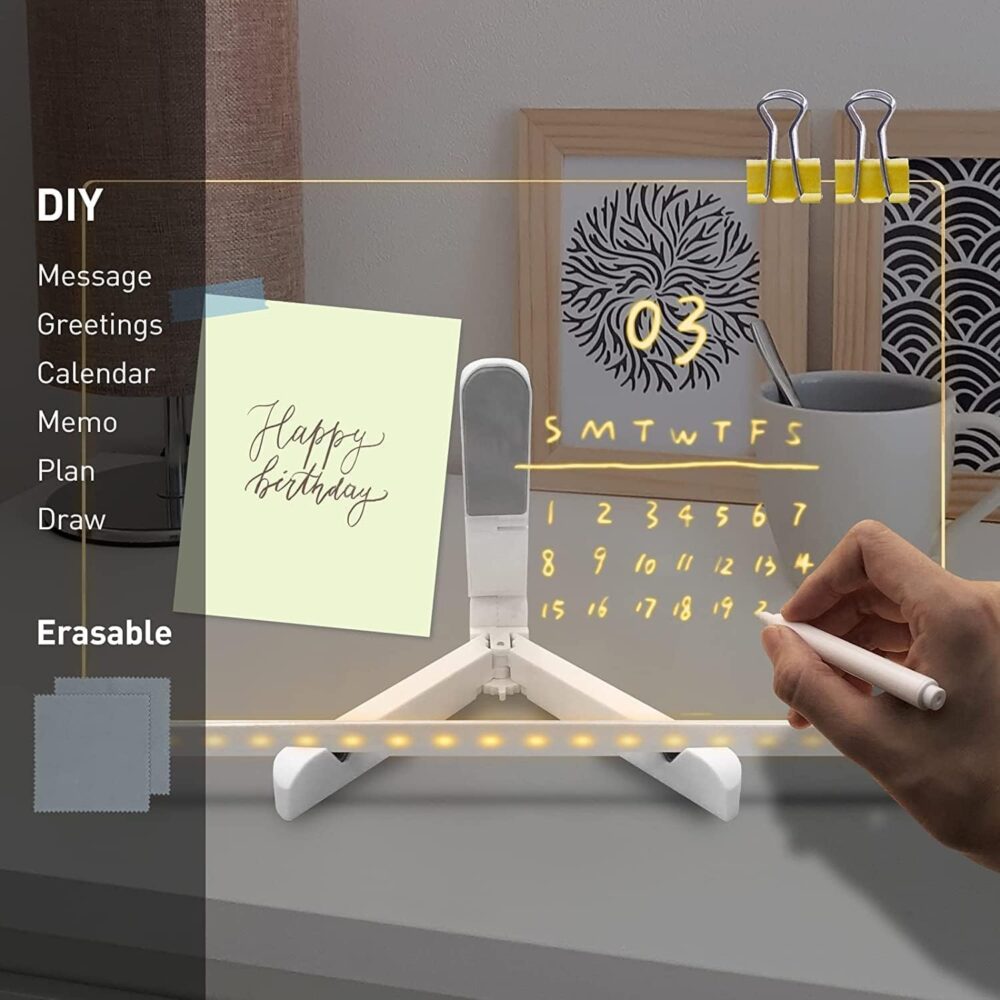 NYRWANA DIY 3D Acrylic Writing Board with Pen & Light | 30x20 cm | Led Writing Pad, Writing Pad with Light, Acrylic Board, Table Lamp, Home & Office Decor Items, Gift, Personalized Led Board - Image 9