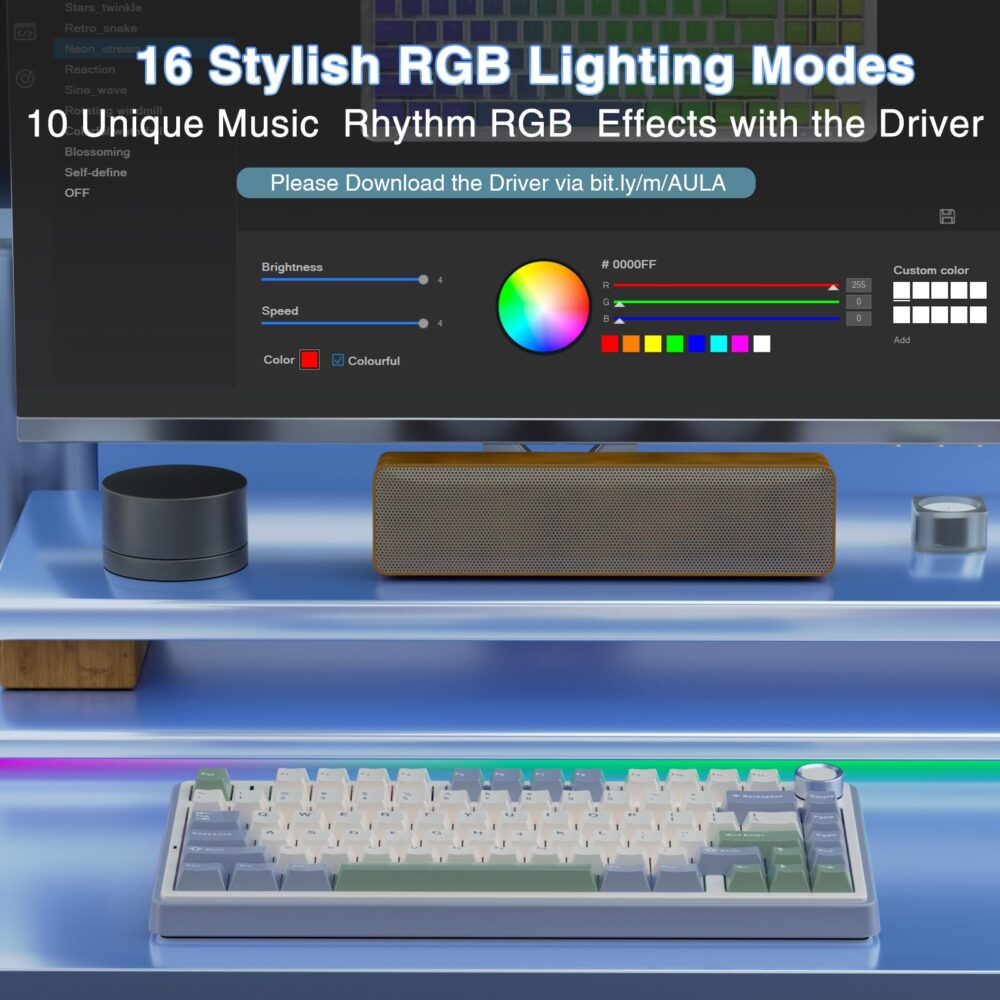 AULA F75 75% Wireless Mechanical Keyboard | Hot Swappable | Pre-lubed Linear Switches | RGB Backlit | 2.4GHz/Type-C/Bluetooth Gaming Keyboard (Cedar Green, Reaper Switch) - Image 4
