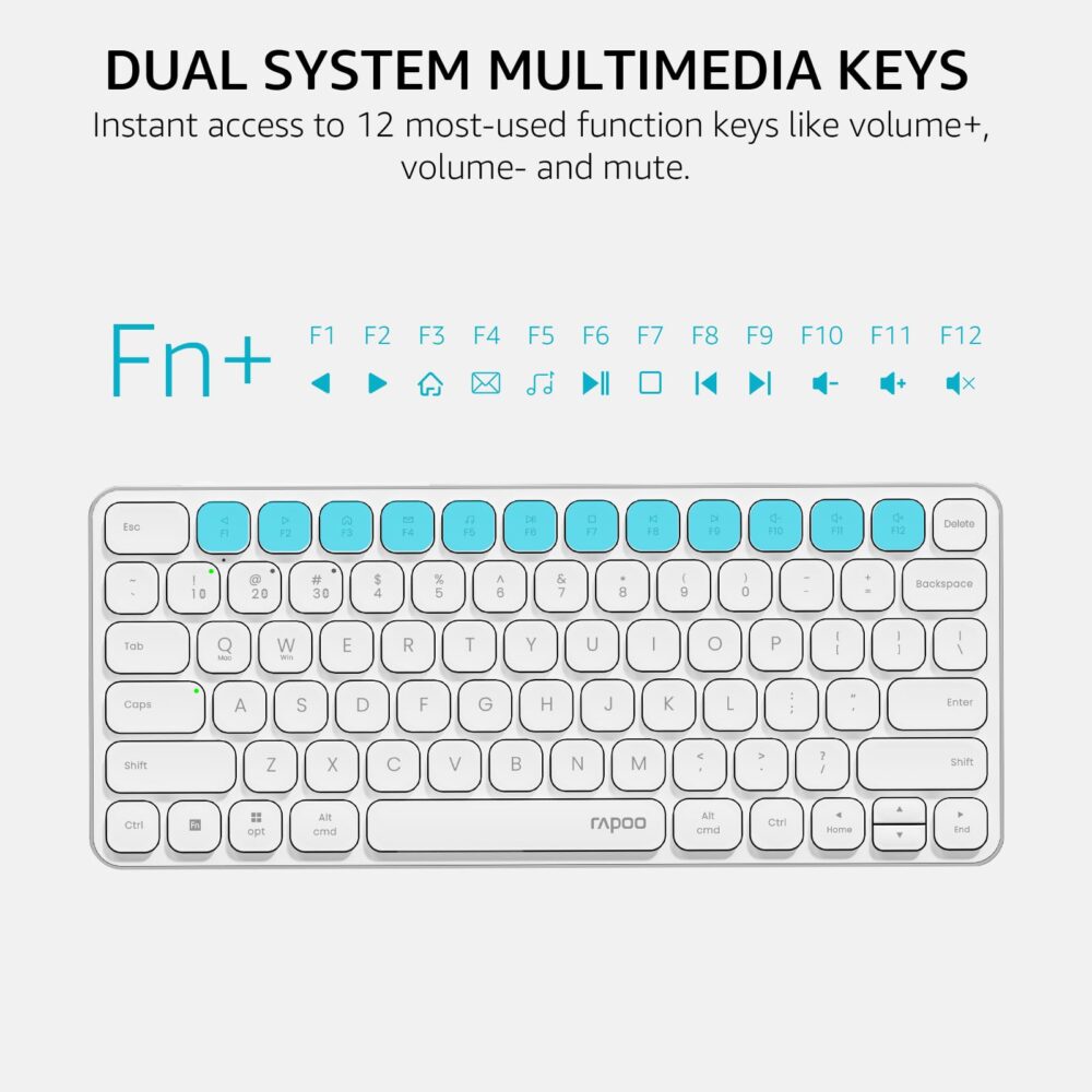 Rapoo E9050L Bluetooth Wireless Multi-Device Keyboard(4 Devices), Rechargeable, Led Indicators, Ultra-Thin, Ergonomic, Compatible with Windows, iOS, Android, Tab, Smartphones -White, 3-Year Warranty - Image 6