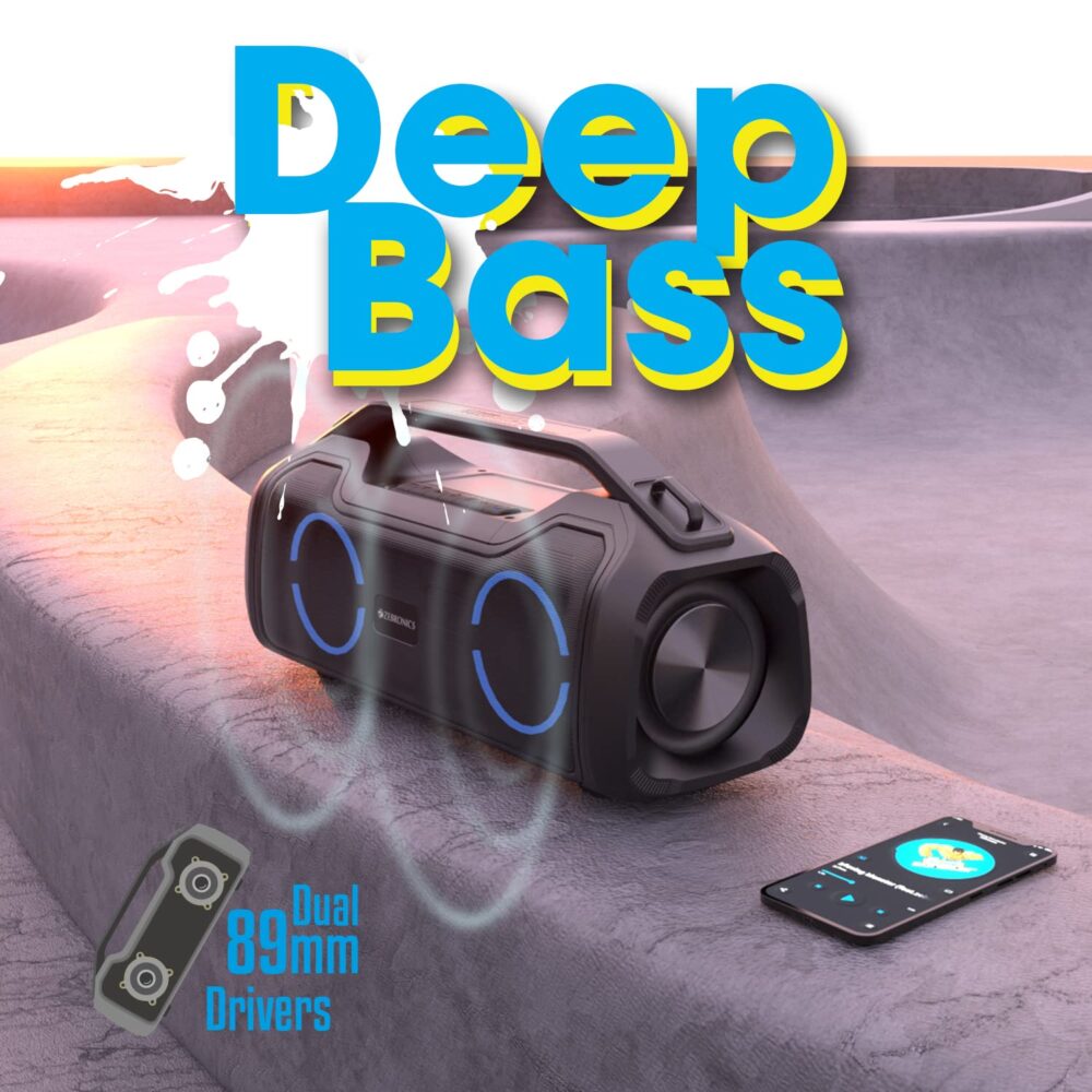 ZEBRONICS Zeb-Sound Feast 500 Bluetooth 5.0 Portable Speaker with 70W, 9H* Backup, TWS, IPX5 Waterproof, Call Function, RGB Lights, AUX, mSD, Voice Assistant, Type C and Grill Finish - Image 5