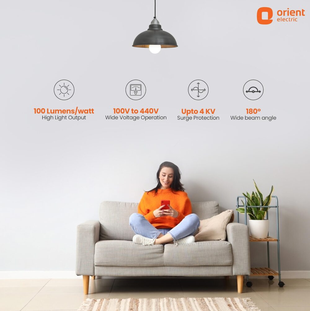 Orient Electric 12W High Glow LED bulb| 180-degree wide beam angle| Voltage surge protection up to 4 kV| 6500K, Cool White| B22d base| Made in India| Pack of 2 - Image 5
