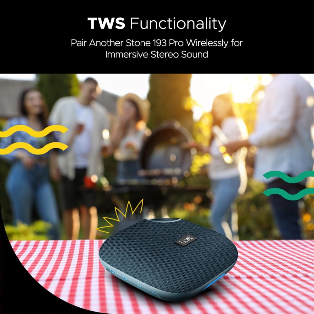 boAt Stone 193 Pro / Stone190 Pro with 5W Signature Sound, Up to 12hrs of Playtime, TWS Feature, Built-in Mic, Bluetooth v5.3, AUX Port, TF Card, IPX6 & Type-C Bluetooth Speaker (Tropical Blue) - Image 6