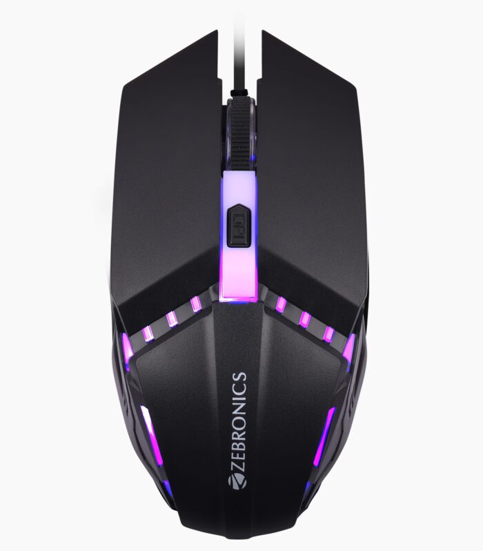 ZEBRONICS PHERO Wired Gaming Mouse with up to 1600 DPI, Rainbow LED Lights, DPI Switch, High Precision, Plug & Play, 4 Buttons
