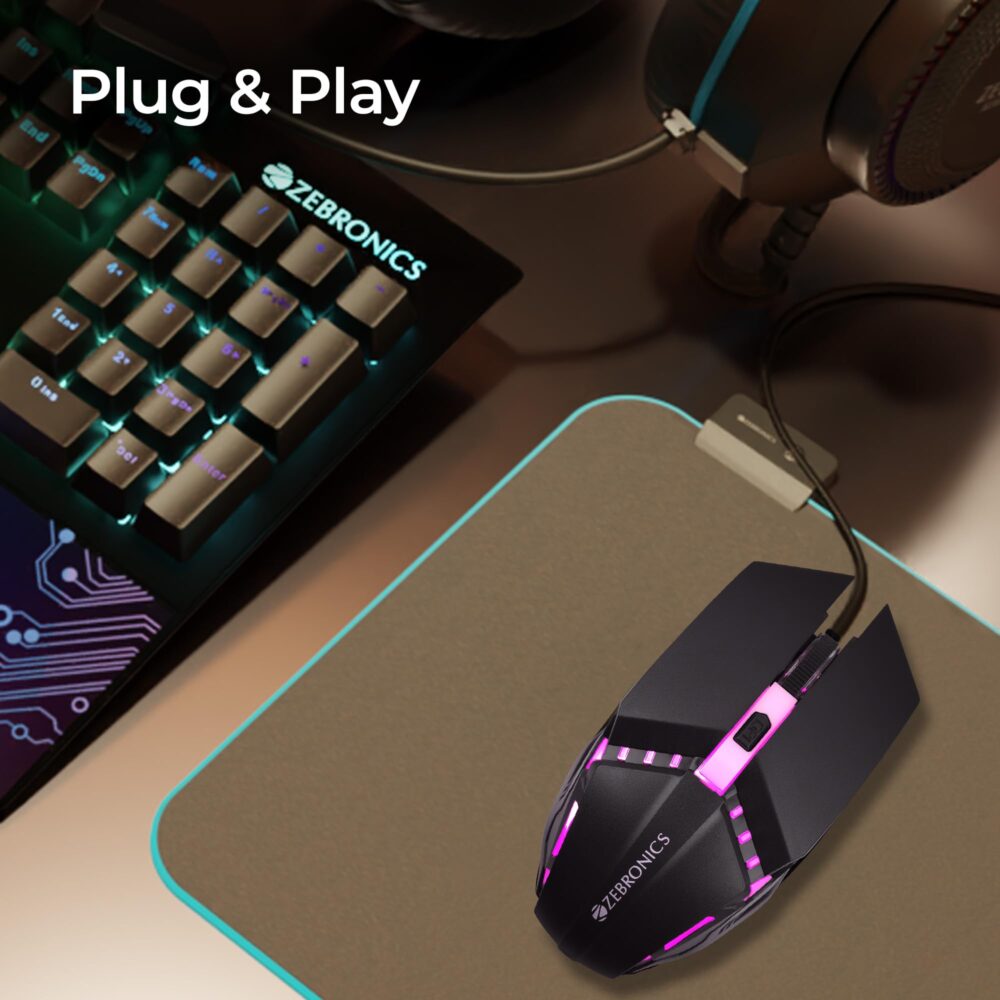 ZEBRONICS PHERO Wired Gaming Mouse with up to 1600 DPI, Rainbow LED Lights, DPI Switch, High Precision, Plug & Play, 4 Buttons - Image 2