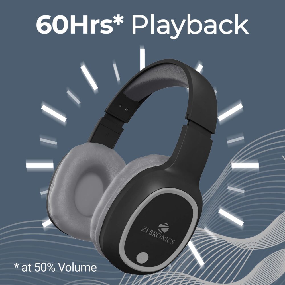 ZEBRONICS THUNDER Bluetooth 5.3 Wireless Headphones with 60H Backup, Gaming Mode, Dual Pairing, ENC, AUX, Micro SD, Voice assistant, Comfortable Earcups, Call Function(Black) - Image 5